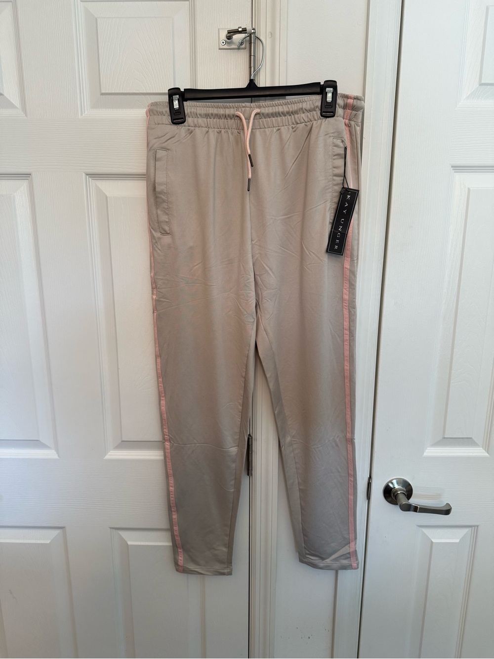 Kay Unger Beige Joggers with Pink Side Stripe